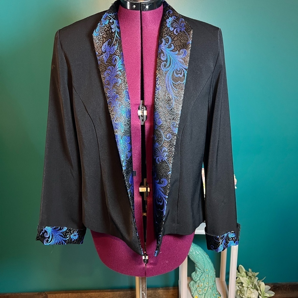 Miss Dorby Stylish Black and Blue Blazer with Floral Accents